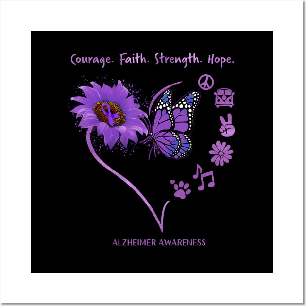 Courage. Faith. Strength. Hope Alzheimer Awareness Gift Wall Art by thuylinh8